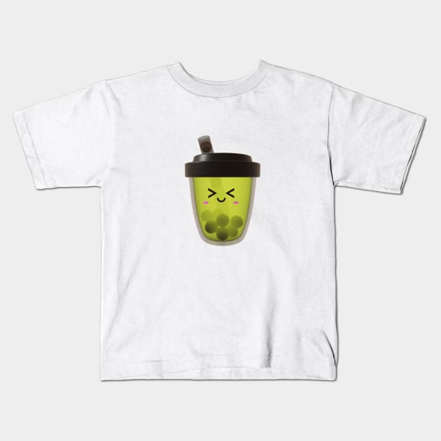 Adorable little green tea boba drink! Kids T-Shirt by Pakanese_Art